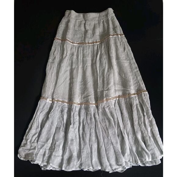 Free People Dresses & Skirts - Free People Ella Tiered‎ Midi Skirt Size 0 Sky Blue Smocked Beaded Boho NWT